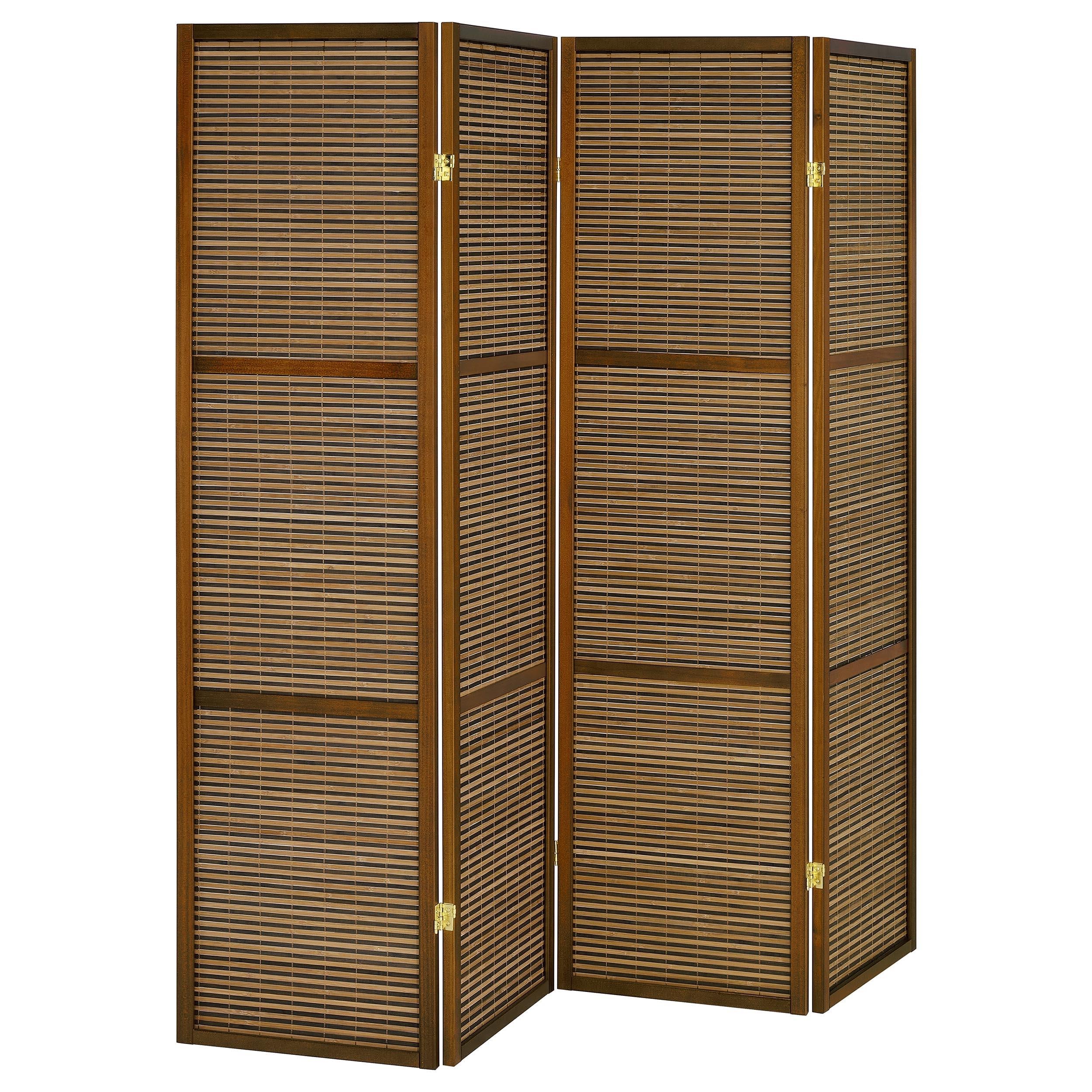 Coaster Furniture Browning 961638 4-panel Bamboo Room Divider Folding Screen - Walnut IMAGE 1